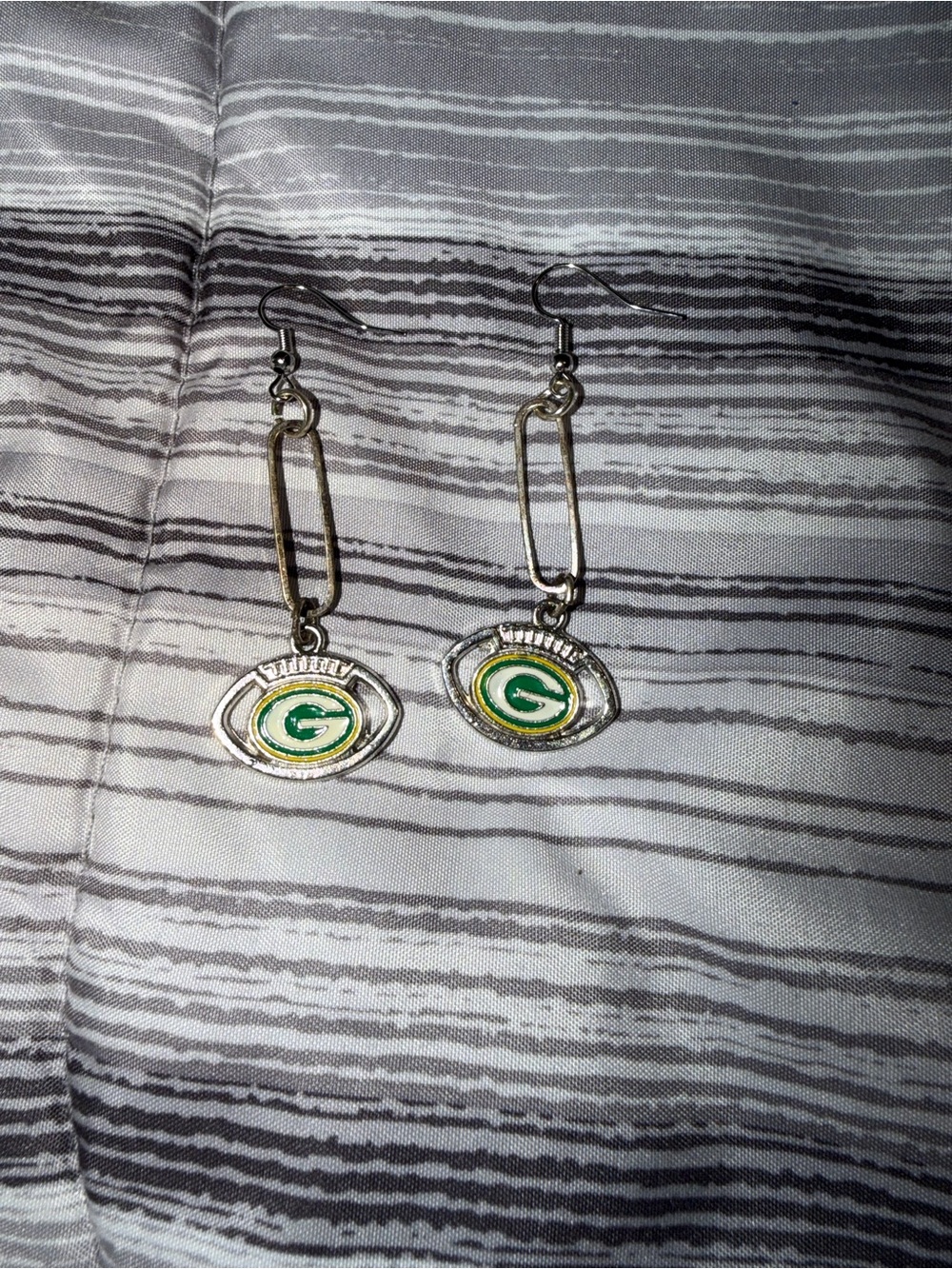 Green Enamel Football Charm Drop Earrings